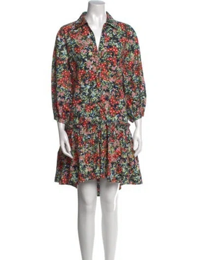 Pre-owned Cara Cara Floral Print Knee-length Dress In Blue