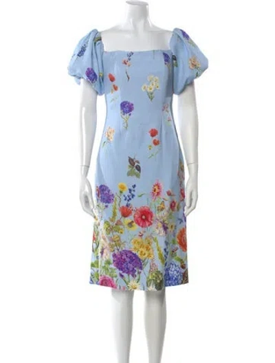 Pre-owned Cara Cara Floral Print Knee-length Dress In Blue