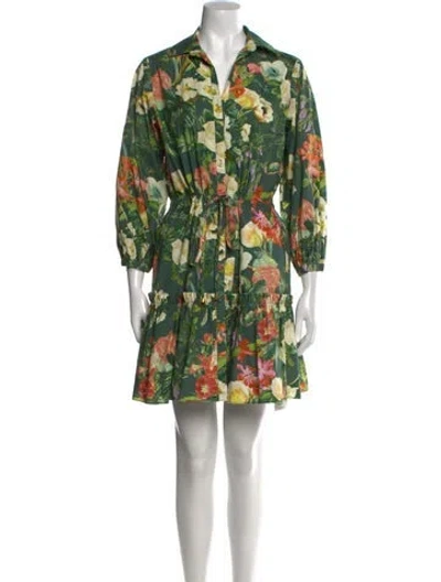 Pre-owned Cara Cara Floral Print Knee-length Dress In Green