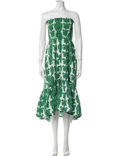 Pre-owned Cara Cara Floral Print Knee-length Dress In Green