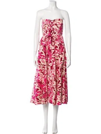 Pre-owned Cara Cara Floral Print Knee-length Dress In Red