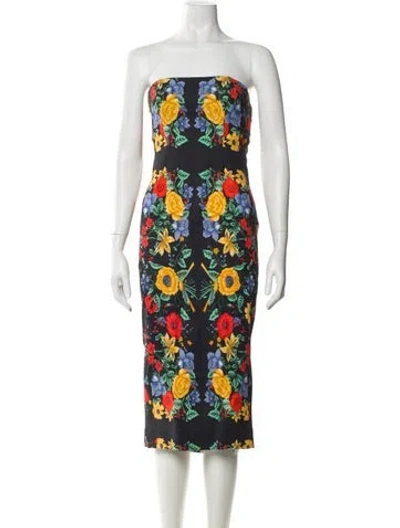 Pre-owned Cara Cara Floral Print Knee-length Dress W/ Tags In Black