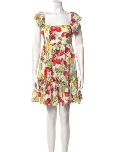 Pre-owned Cara Cara Floral Print Knee-length Dress In White