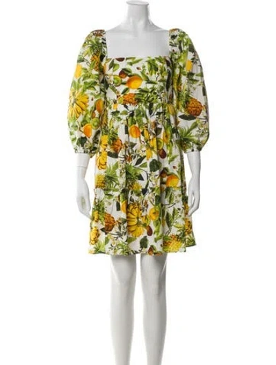 Pre-owned Cara Cara Floral Print Knee-length Dress In White