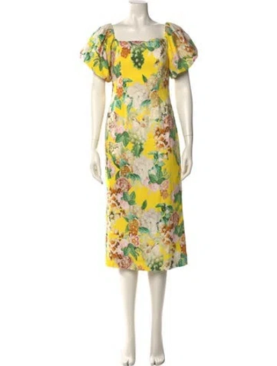 Pre-owned Cara Cara Floral Print Knee-length Dress In Yellow