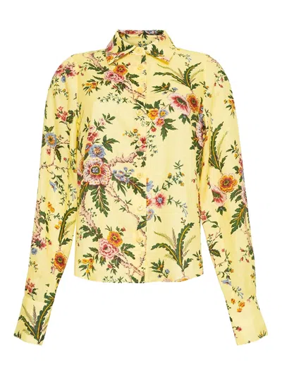 Cara Cara Floral-print Linen Shirt In Yellow