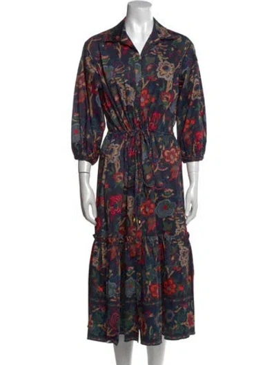Pre-owned Cara Cara Floral Print Long Dress In Black
