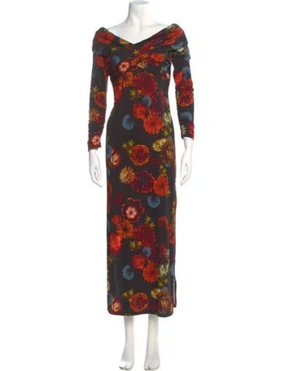 Pre-owned Cara Cara Floral Print Long Dress In Black