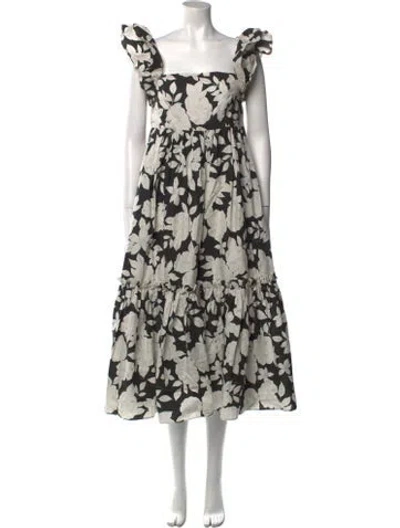 Pre-owned Cara Cara Floral Print Long Dress In Black