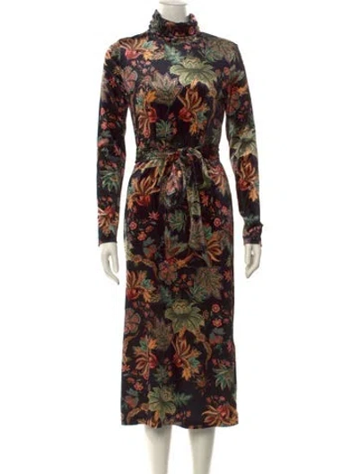Pre-owned Cara Cara Floral Print Long Dress In Black