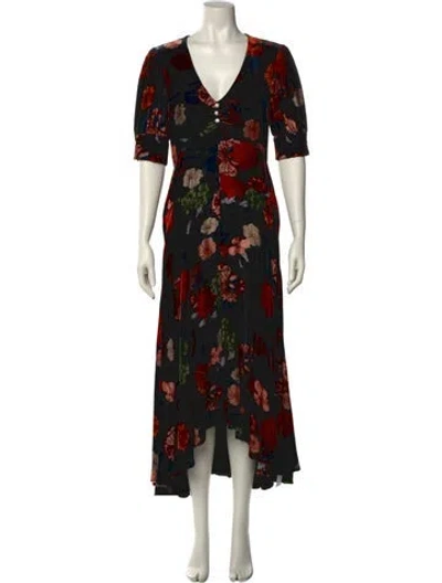 Pre-owned Cara Cara Floral Print Long Dress In Black