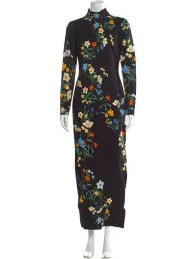 Pre-owned Cara Cara Floral Print Long Dress In Black