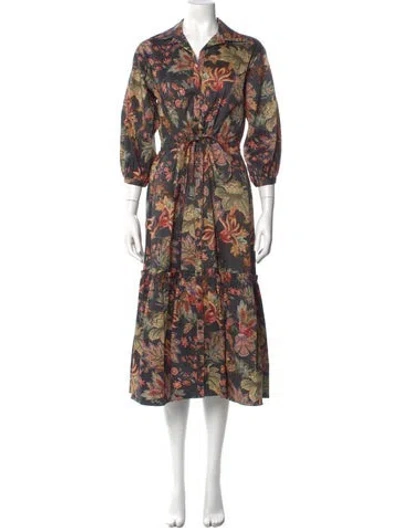 Pre-owned Cara Cara Floral Print Long Dress In Black