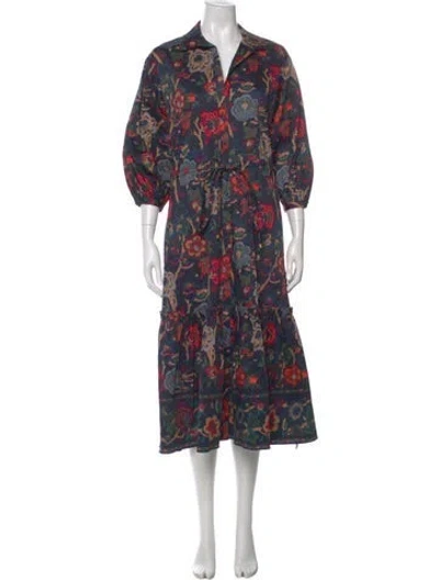 Pre-owned Cara Cara Floral Print Long Dress In Black