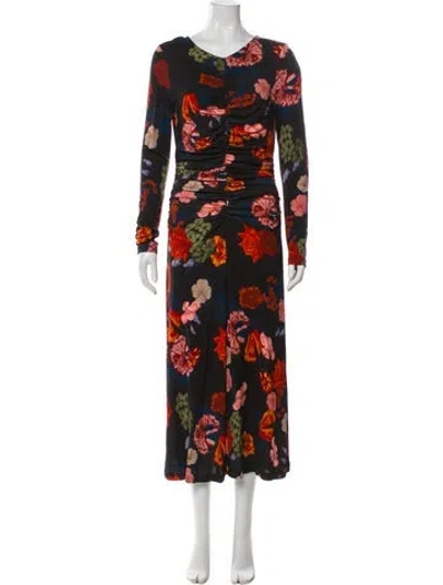 Pre-owned Cara Cara Floral Print Long Dress In Black