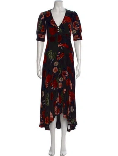 Pre-owned Cara Cara Floral Print Long Dress In Black