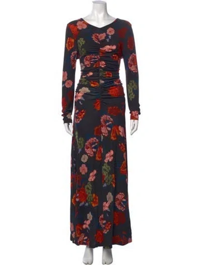 Pre-owned Cara Cara Floral Print Long Dress In Black