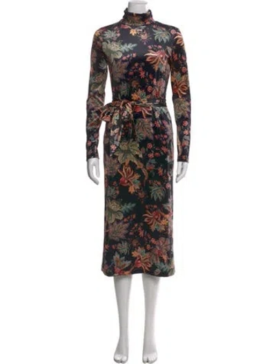 Pre-owned Cara Cara Floral Print Long Dress In Black
