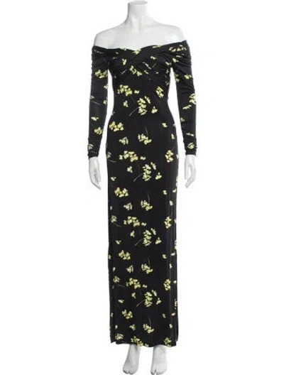 Pre-owned Cara Cara Floral Print Long Dress In Black