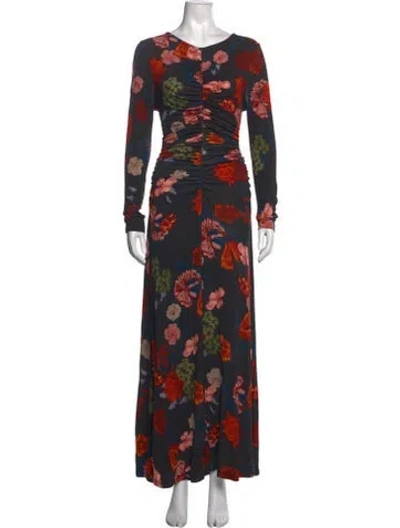 Pre-owned Cara Cara Floral Print Long Dress In Black