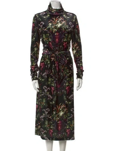 Pre-owned Cara Cara Floral Print Long Dress In Black