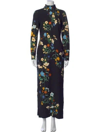 Pre-owned Cara Cara Floral Print Long Dress In Black