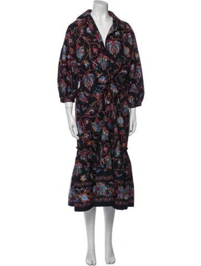 Pre-owned Cara Cara Floral Print Long Dress In Blue
