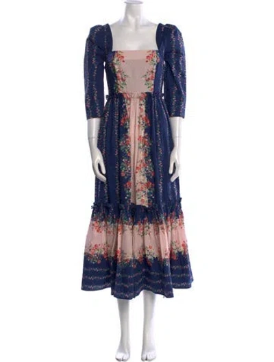 Pre-owned Cara Cara Floral Print Long Dress In Blue
