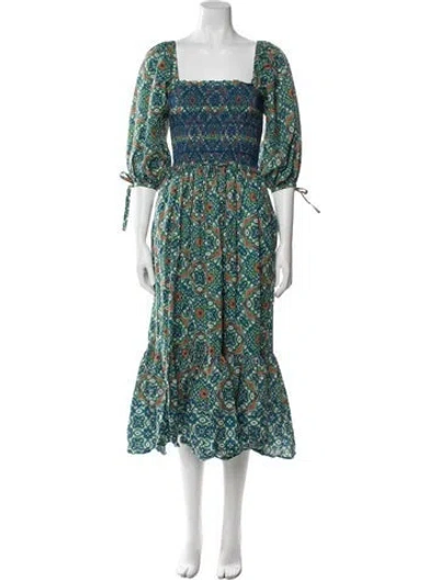 Pre-owned Cara Cara Floral Print Long Dress In Blue