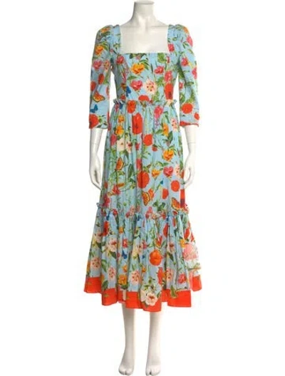 Pre-owned Cara Cara Floral Print Long Dress In Blue