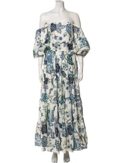 Pre-owned Cara Cara Floral Print Long Dress In Blue