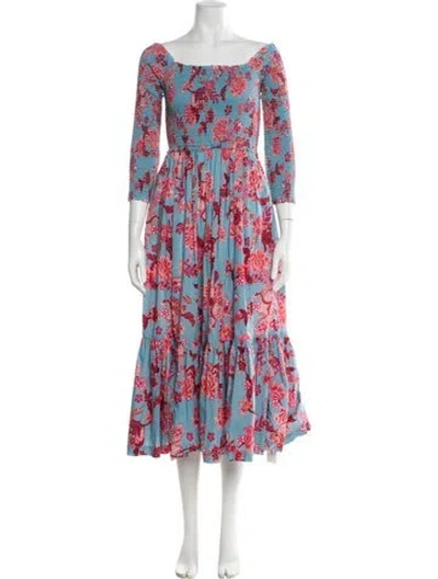 Pre-owned Cara Cara Floral Print Long Dress In Blue
