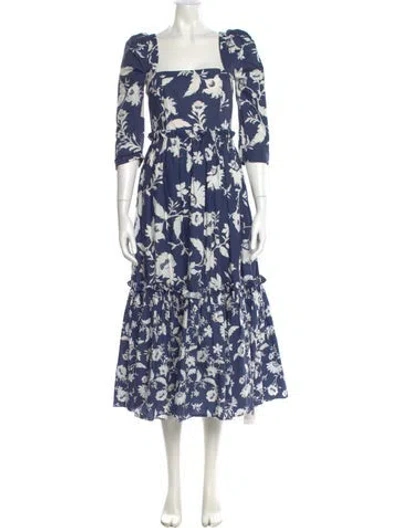Pre-owned Cara Cara Floral Print Long Dress In Blue