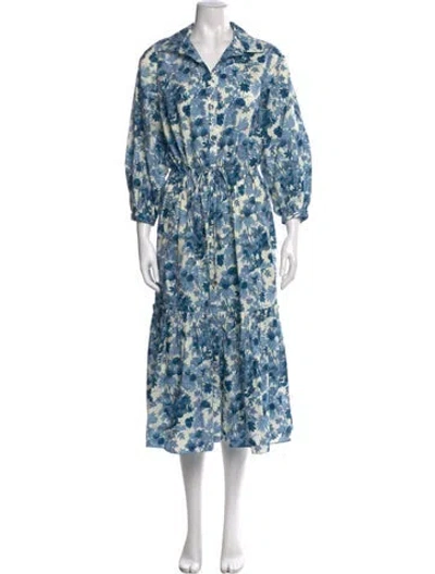 Pre-owned Cara Cara Floral Print Long Dress In Blue