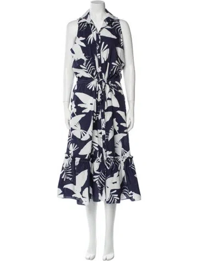 Pre-owned Cara Cara Floral Print Long Dress In Blue