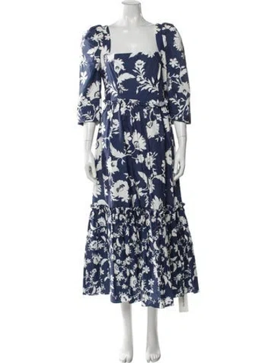 Pre-owned Cara Cara Floral Print Long Dress In Blue