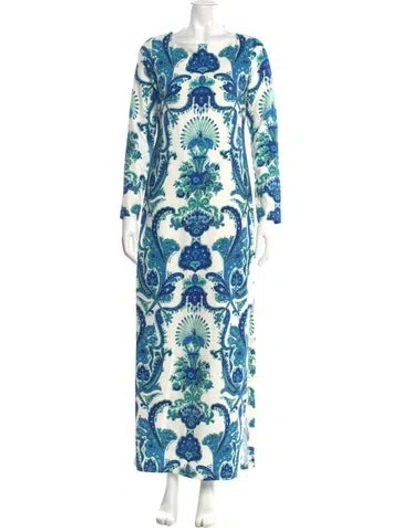 Pre-owned Cara Cara Floral Print Long Dress In Blue