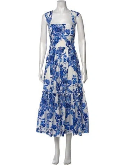 Pre-owned Cara Cara Floral Print Long Dress In Blue