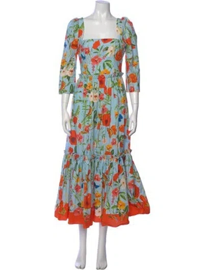Pre-owned Cara Cara Floral Print Long Dress In Blue