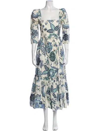 Pre-owned Cara Cara Floral Print Long Dress In Blue