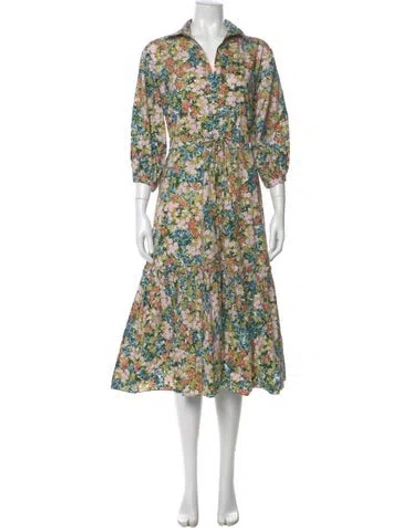 Pre-owned Cara Cara Floral Print Long Dress In Blue