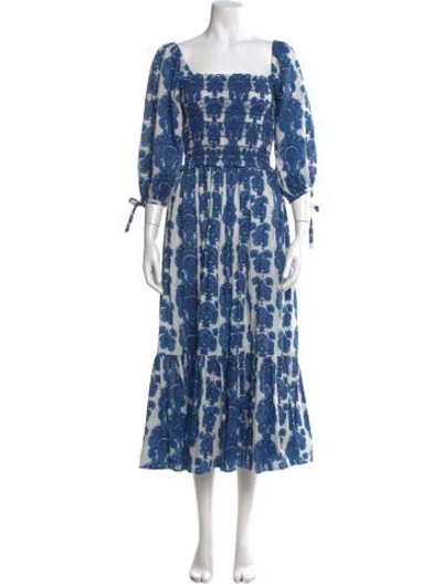 Pre-owned Cara Cara Floral Print Long Dress In Blue