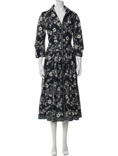 Pre-owned Cara Cara Floral Print Long Dress In Blue