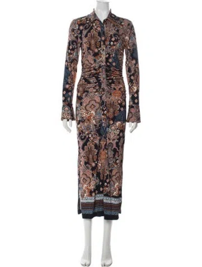 Pre-owned Cara Cara Floral Print Long Dress In Blue