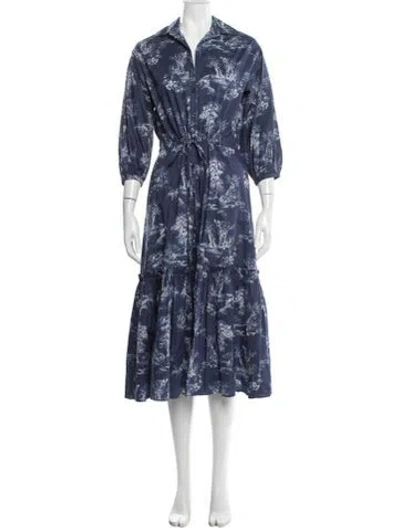 Pre-owned Cara Cara Floral Print Long Dress In Blue