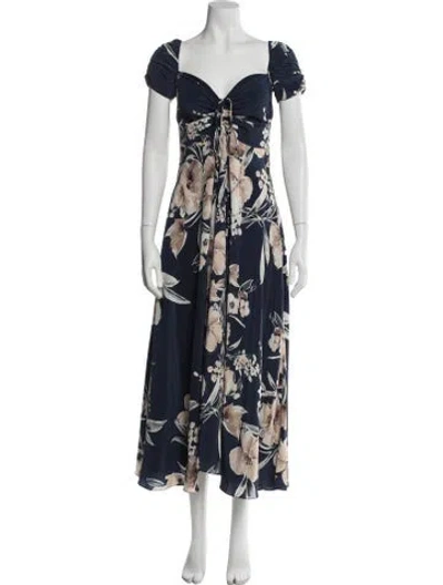 Pre-owned Cara Cara Floral Print Long Dress In Blue
