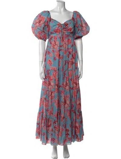 Pre-owned Cara Cara Floral Print Long Dress In Blue