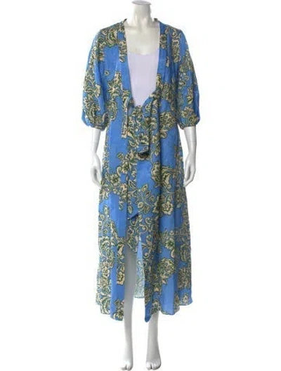 Pre-owned Cara Cara Floral Print Long Dress In Blue