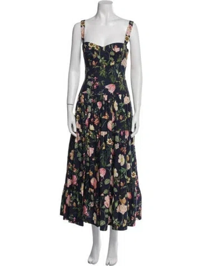 Pre-owned Cara Cara Floral Print Long Dress In Blue