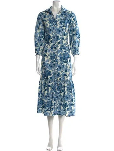 Pre-owned Cara Cara Floral Print Long Dress In Blue